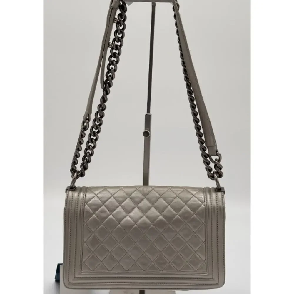 Chanel Medium Boy Flap Metallic Silver Quilted Calfskin Bag